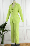 Green Casual Solid Patchwork Turn-back Collar Long Sleeve Two Pieces
