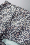 Khaki Casual Print Ripped Patchwork Regular Mid Waist Trousers