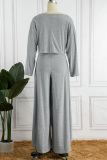 Grey Casual Solid Patchwork Slit Oblique Collar Long Sleeve Two Pieces