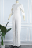 White Sexy Solid Patchwork O Neck Straight Jumpsuits(Without Belt)
