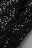 Black Sexy Casual Patchwork Sequins Zipper Collar Irregular Dress