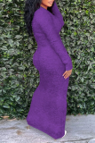 Purple Street Solid Patchwork O Neck Pencil Skirt Dresses