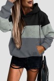 Pink Casual Patchwork Contrast Hooded Collar Tops