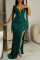 Green Sexy Solid Tassel Sequins Patchwork Backless Slit V Neck Long Dress Dresses