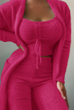 Pink Casual Solid Patchwork Cardigan Collar Long Sleeve Three Pieces