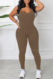 Black Sexy Casual Solid Backless U Neck Skinny Jumpsuits