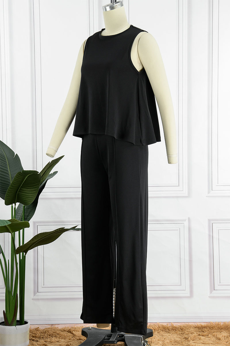 Casual Solid Patchwork O Neck Sleeveless Two Pieces