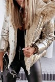 Champagne Casual Solid Patchwork Hooded Collar Outerwear