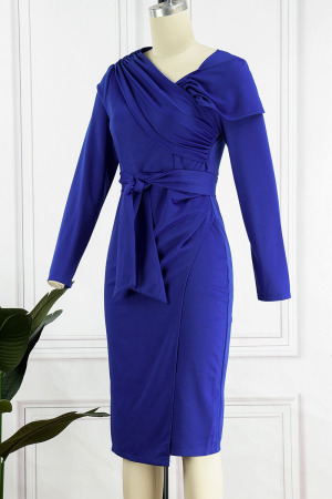 Asymmetrical Collar Panel Ruched Dress