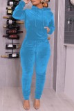 Sky Blue Casual Solid Patchwork Hooded Collar Long Sleeve Two Pieces