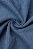 Sky Blue Fashion Casual Solid Ripped Turndown Collar Long Sleeve Regular Denim Dresses