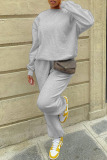 Grey Casual Solid Patchwork O Neck Long Sleeve Two Pieces