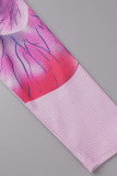 Purple Casual Print Patchwork Fold O Neck Straight Dresses