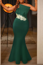 Ink Green Elegant Solid Embroidered Patchwork Strapless Trumpet Mermaid Dresses