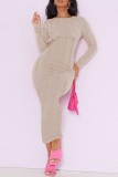 Black Sexy Casual Solid Backless O Neck Long Sleeve Dresses