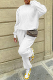White Casual Solid Patchwork O Neck Long Sleeve Two Pieces