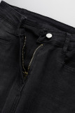Dark Blue Casual Street Solid Patchwork High Waist Denim Jeans