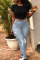 Baby Blue Fashion Casual Solid Ripped High Waist Skinny Denim Jeans