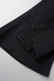 Dark Blue Casual Street Solid Patchwork High Waist Denim Jeans
