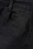 Black Casual Street Solid Patchwork High Waist Denim Jeans