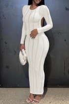 White Sexy Casual Solid Backless O Neck Long Sleeve Dresses