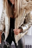 Champagne Casual Solid Patchwork Hooded Collar Outerwear