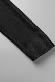 Black Sexy Solid Patchwork Asymmetrical V Neck One Step Skirt Dresses