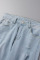 Baby Blue Fashion Casual Solid Ripped High Waist Skinny Denim Jeans