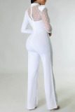 White Casual Elegant Solid Patchwork Half A Turtleneck Straight Jumpsuits