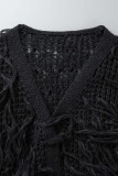 Black Casual Solid Patchwork Cardigan Outerwear
