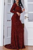 Red Sexy Formal Patchwork Sequins Square Collar Evening Dress Dresses