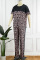 Black Apricot Casual Print Patchwork O Neck Short Sleeve Two Pieces
