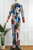 multicolor Fashion Casual Print Basic O Neck Long Sleeve Two Pieces