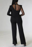 White Casual Elegant Solid Patchwork Half A Turtleneck Straight Jumpsuits