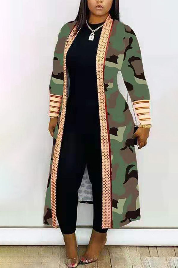Camouflage cardigan Leopard Print Camouflage Lips Print Print Long Sleeve Outerwear