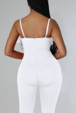 White Sexy Solid Patchwork Feathers Spaghetti Strap Skinny Jumpsuits