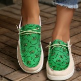 Green Casual Patchwork Printing Round Comfortable Flats Shoes