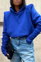 Blue Casual Basic Hooded Collar Tops