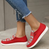 Red Casual Patchwork Printing Round Comfortable Flats Shoes