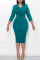 Lake Green Casual Solid Patchwork Flounce O Neck One Step Skirt Dresses