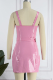 Pink Sexy Solid Patchwork Backless V Neck Sleeveless Dress Dresses