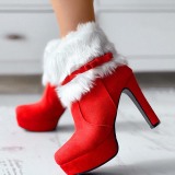 Red Casual Patchwork With Bow Pointed Keep Warm Comfortable Shoes (Heel Height 4.72in)
