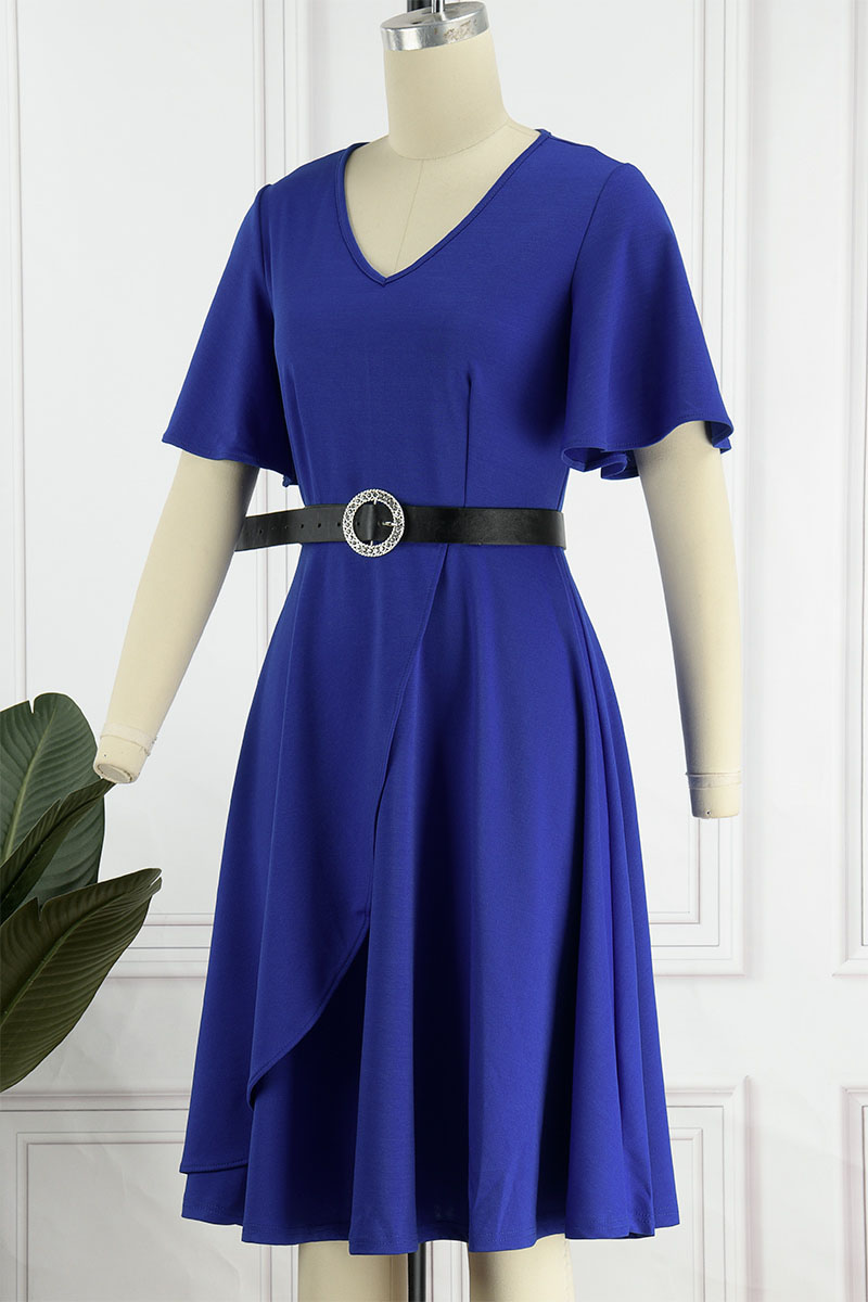 Fashion Elegant Solid Patchwork Flounce Off the Shoulder A Line Dresses(3 Colors) main image 1