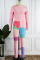 Pink Casual Print Ripped Hollowed Out Patchwork O Neck Long Sleeve Two Pieces