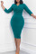Lake Green Casual Solid Patchwork Flounce O Neck One Step Skirt Dresses