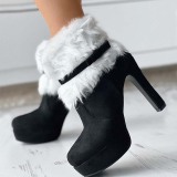 Black Casual Patchwork With Bow Pointed Keep Warm Comfortable Shoes (Heel Height 4.72in)