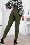 Army Green Casual Solid Buttons Regular High Waist Conventional Solid Color Trousers