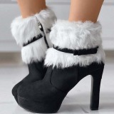 Black Casual Patchwork With Bow Pointed Keep Warm Comfortable Shoes (Heel Height 4.72in)