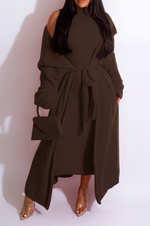 Casual Solid Patchwork Half A Turtleneck Long Sleeve Two Pieces
