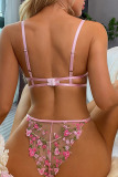 Pink Sexy Embroidered Patchwork See-through Valentines Day Lingerie